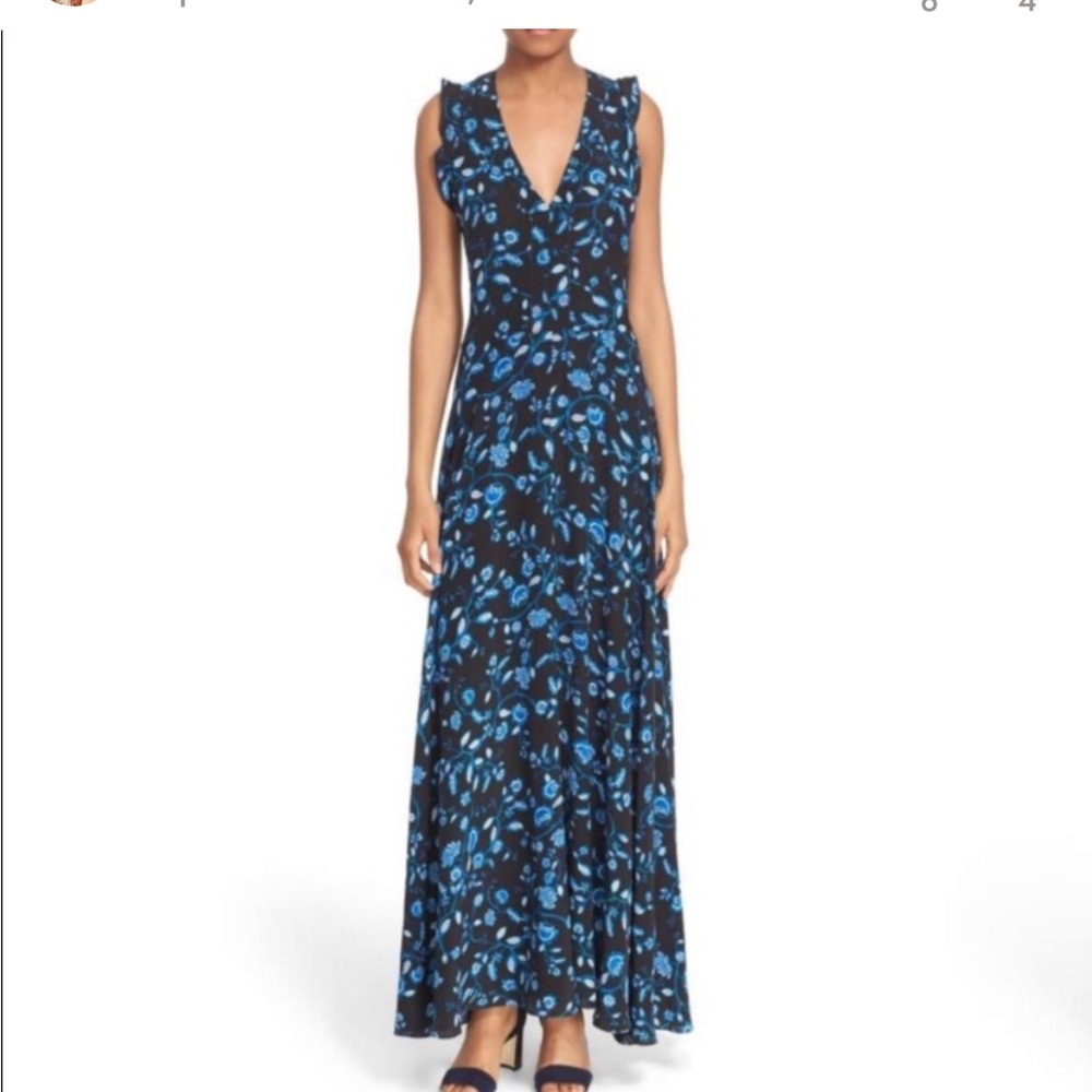 Rebecca Taylor 6 silk Black and Blue Floral Women's maxi dress Kyoto